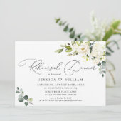 Elegant Eucalyptus White Roses REHEARSAL DINNER Kaart (Staand voorkant)