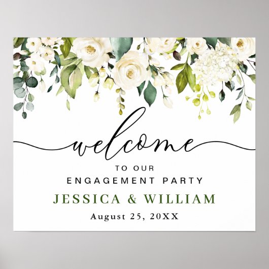 Elegant Eucalyptus White Roses REHEARSAL DINNER Poster (Voorkant)