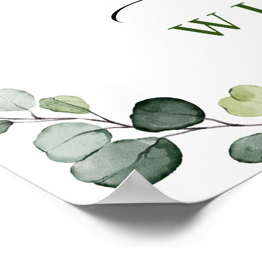 Elegant Eucalyptus White Roses Rehearsal Dinner Poster (Hoek)