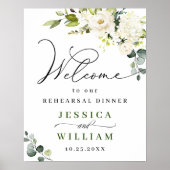 Elegant Eucalyptus White Roses Rehearsal Dinner Poster (Voorkant)