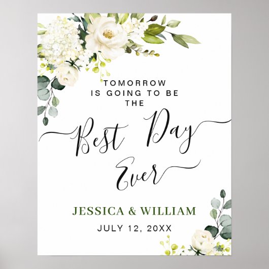 Elegant Eucalyptus White Roses Rehearsal Dinner Poster (Voorkant)