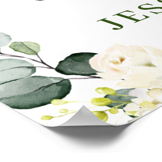 Elegant Eucalyptus White Roses REHEARSAL DINNER Poster (Hoek)
