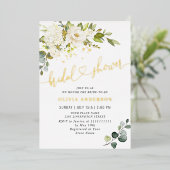 Elegant Eucalyptus White Roses Vrijgezellenfeest G Folie Uitnodiging (Staand Voorkant)