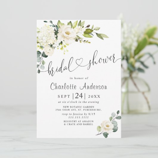 Elegant Eucalyptus White Roses Vrijgezellenfeest Kaart (Staand voorkant)