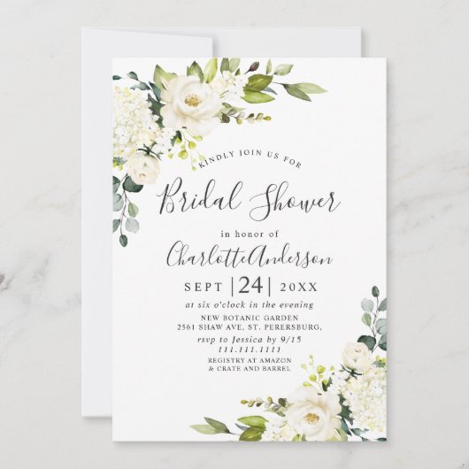 Elegant Eucalyptus White Roses Vrijgezellenfeest Kaart (Voorkant)