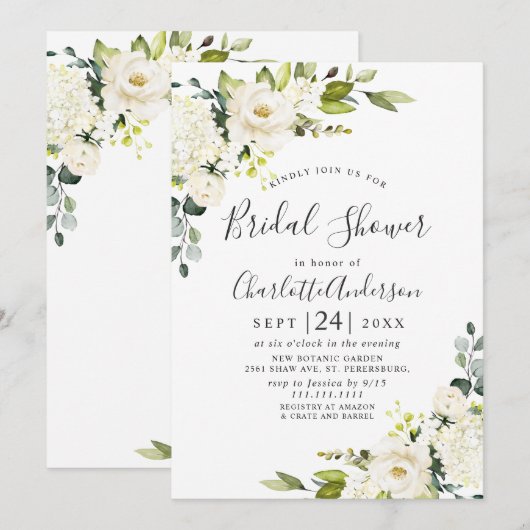 Elegant Eucalyptus White Roses Vrijgezellenfeest Kaart (Voorkant / Achterkant)