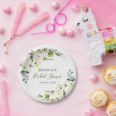 Elegant Eucalyptus White Roses Vrijgezellenfeest Papieren Bordje (Feest)