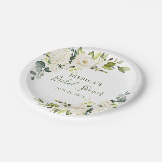 Elegant Eucalyptus White Roses Vrijgezellenfeest Papieren Bordje (Gekanteld)