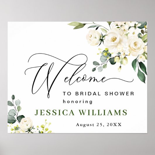 Elegant Eucalyptus White Roses VRIJGEZELLENFEEST Poster (Voorkant)