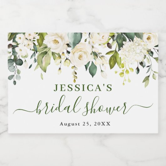 Elegant Eucalyptus White Roses Vrijgezellenfeest Sparkling Wijnetiket (Enkel label)