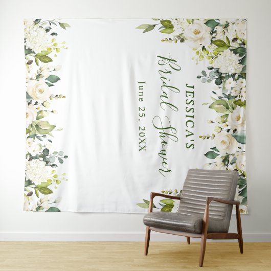 Elegant Eucalyptus White Roses Vrijgezellenfeest T Wandkleed (In Situ (horizontaal))