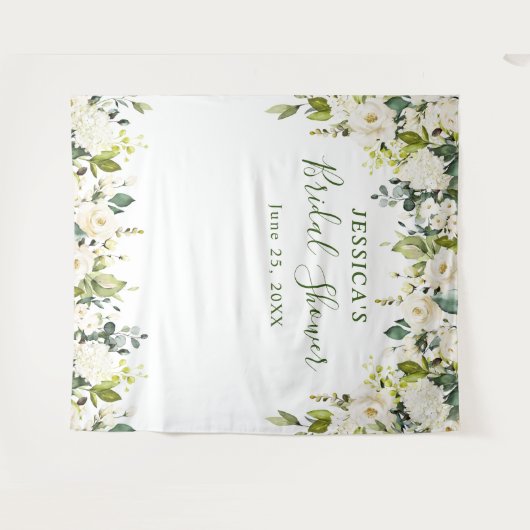 Elegant Eucalyptus White Roses Vrijgezellenfeest T Wandkleed (Voorkant (horizontaal))