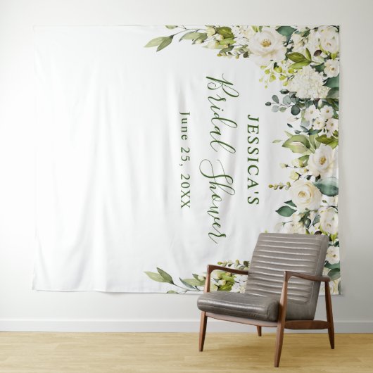 Elegant Eucalyptus White Roses Vrijgezellenfeest Wandkleed (In Situ (horizontaal))