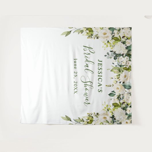 Elegant Eucalyptus White Roses Vrijgezellenfeest Wandkleed (Voorkant (horizontaal))