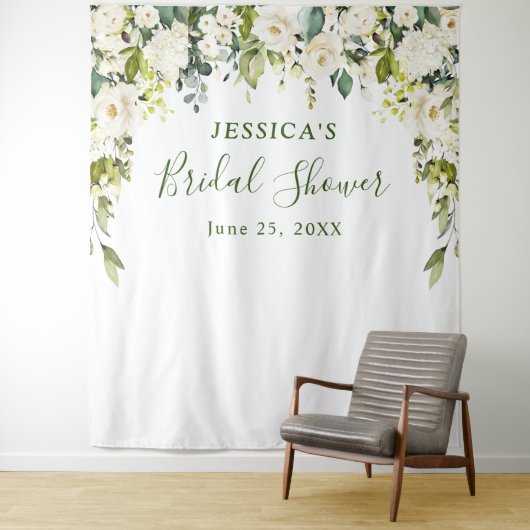 Elegant Eucalyptus White Roses Vrijgezellenfeest Wandkleed (In situ)