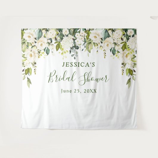 Elegant Eucalyptus White Roses Vrijgezellenfeest Wandkleed (Voorkant (horizontaal))