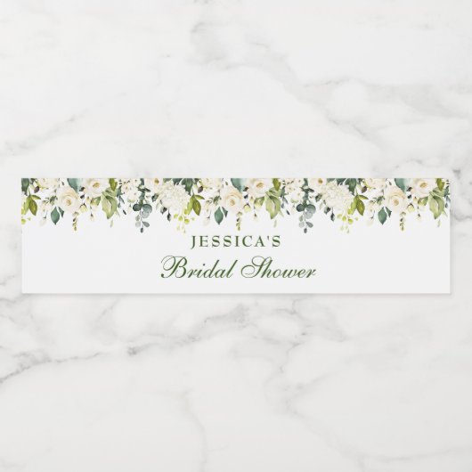 Elegant Eucalyptus White Roses Vrijgezellenfeest Waterfles Etiket (Enkel label)