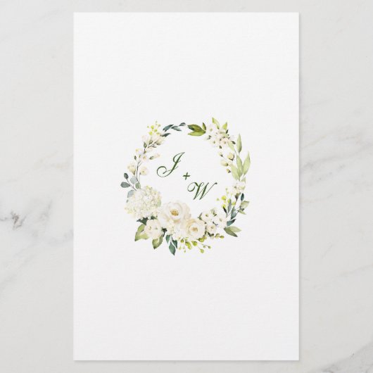 Elegant Eucalyptus White Roses Weddenrenmenu (Achterkant)