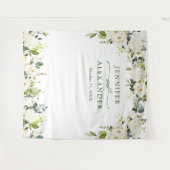 Elegant Eucalyptus White Roses Weddenschap Backdro Wandkleed (Voorkant (horizontaal))