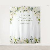 Elegant Eucalyptus White Roses Weddenschap Backdro Wandkleed (Voorkant)