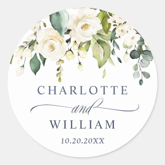 Elegant Eucalyptus White Roses Weddenschap Bedankt Ronde Sticker (Voorkant)