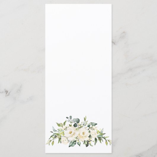 Elegant Eucalyptus White Roses Weddenschap Dinner Menu (Achterkant)