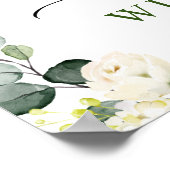 Elegant Eucalyptus White Roses Weddenschap Welkom Poster (Hoek)