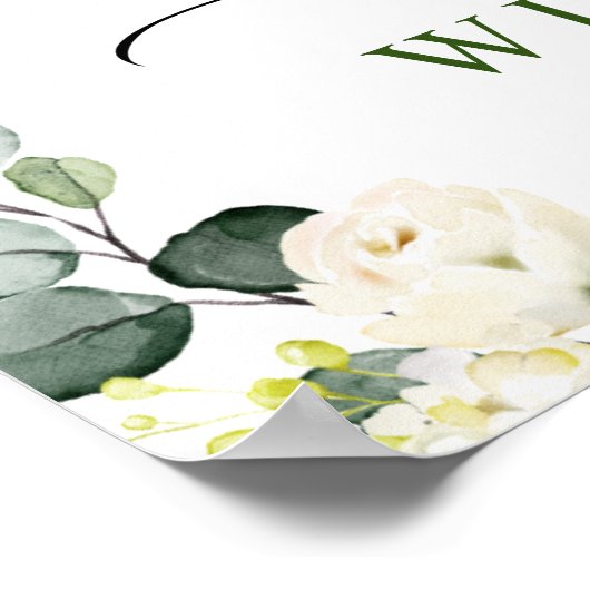 Elegant Eucalyptus White Roses Weddenschap Welkom Poster (Hoek)