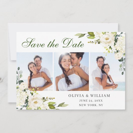 Elegant Eucalyptus White Roses Wedding 3 FOTO Save The Date (Voorkant)