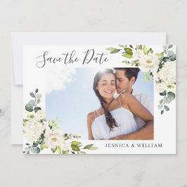 Elegant Eucalyptus White Roses Wedding FOTO Save The Date