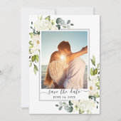 Elegant Eucalyptus White Roses Wedding FOTO Save The Date (Voorkant)