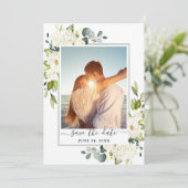 Elegant Eucalyptus White Roses Wedding FOTO Save The Date (Staand voorkant)