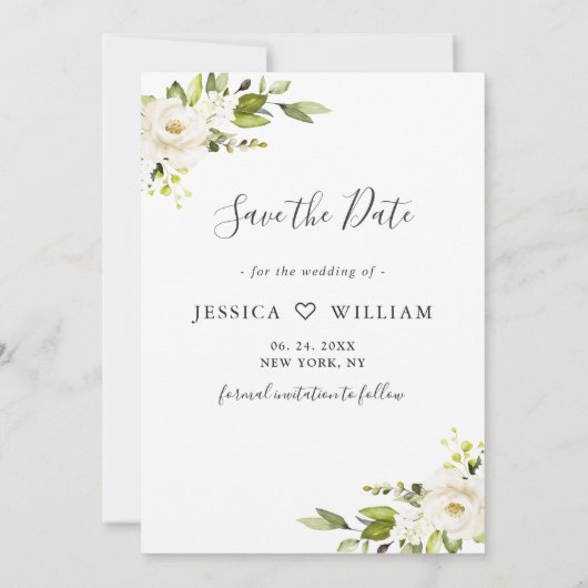 Elegant Eucalyptus White Roses Wedding FOTO Save The Date (Achterkant)