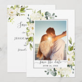 Elegant Eucalyptus White Roses Wedding FOTO Save The Date (Voorkant / Achterkant)