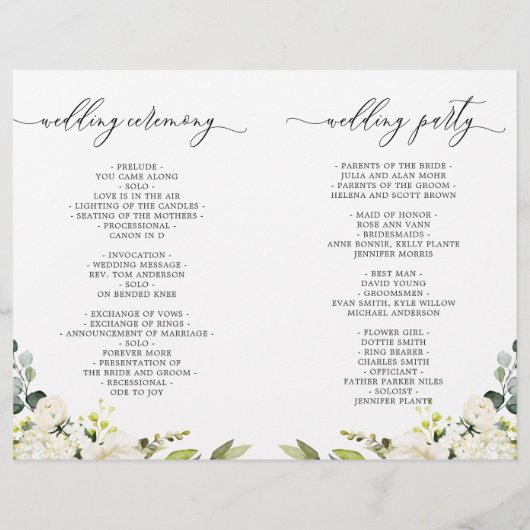 Elegant Eucalyptus White Roses Wedding Programme (Achterkant)