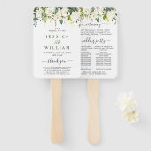 Elegant Eucalyptus White Roses Wedding Programme Handwaaier (Voorkant en achterkant)