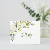 Elegant Eucalyptus White Roses Wedding RSVP Briefkaart (Staand voorkant)