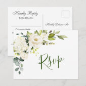 Elegant Eucalyptus White Roses Wedding RSVP Briefkaart (Voorkant / Achterkant)