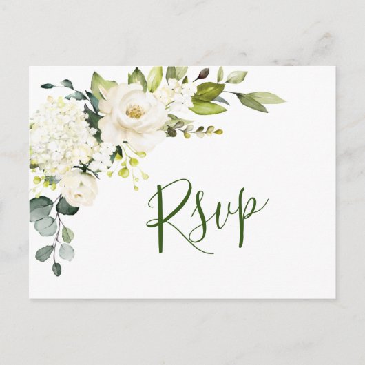 Elegant Eucalyptus White Roses Wedding RSVP Briefkaart (Voorkant)
