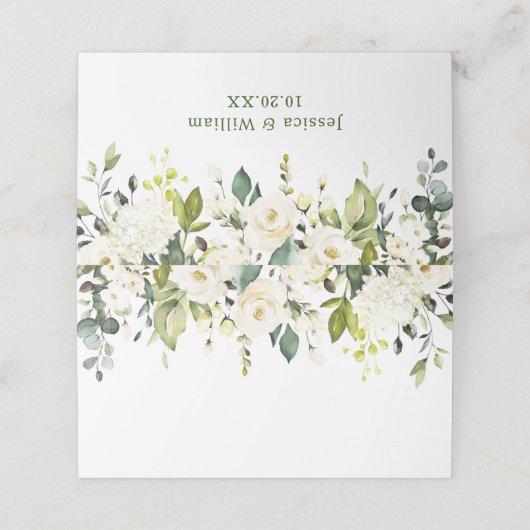 Elegant Eucalyptus White Roses Wedding Table Plaatskaartje (Buitenkant ongevouwen)