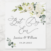 Elegant Eucalyptus White Roses Wedding Wijn Etiket (Enkel label)