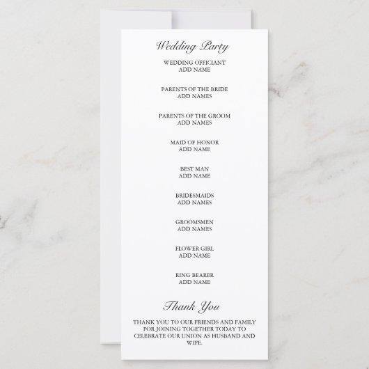 Elegant Eucalyptus White Wedding Programme (Achterkant)