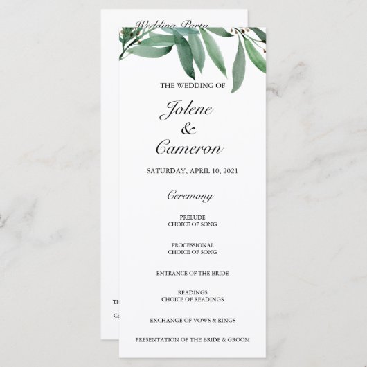 Elegant Eucalyptus White Wedding Programme (Voorkant / Achterkant)