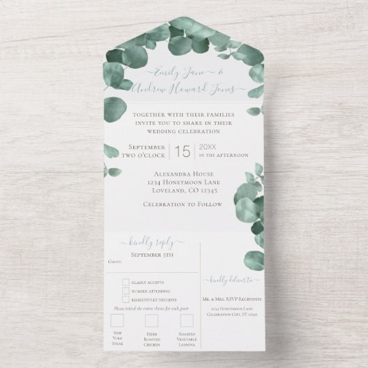 Elegant Eucalyptus wiet in één keer All In One Uitnodiging (Binnen)