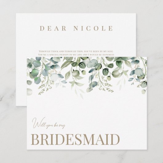 Elegant Eucalyptus wit bruidsmeisje voorstel Kaart (Voorkant / Achterkant)