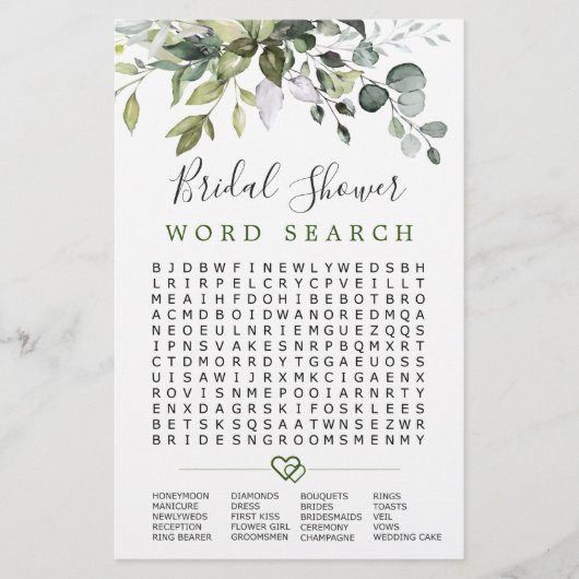 Elegant Eucalyptus Word Search Vrijgezellenfeest (Voorkant)