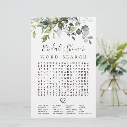 Elegant Eucalyptus Word Search Vrijgezellenfeest (Staand voorkant)