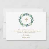 Elegant Eucalyptus Wreath Gold Photo Boy Baptisme Bedankkaart (Achterkant)