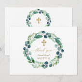 Elegant Eucalyptus Wreath Gold Photo Boy Baptisme Bedankkaart (Voorkant / Achterkant)