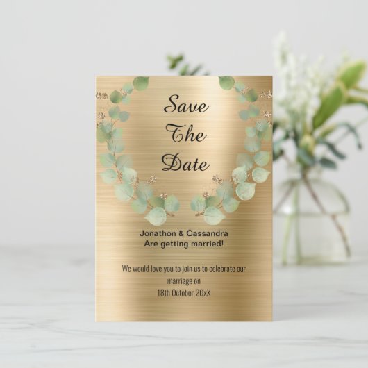 ELEGANT EUCALYPTUS WREATH SAGE GOLD BEWAART DE DAT (Staand voorkant)